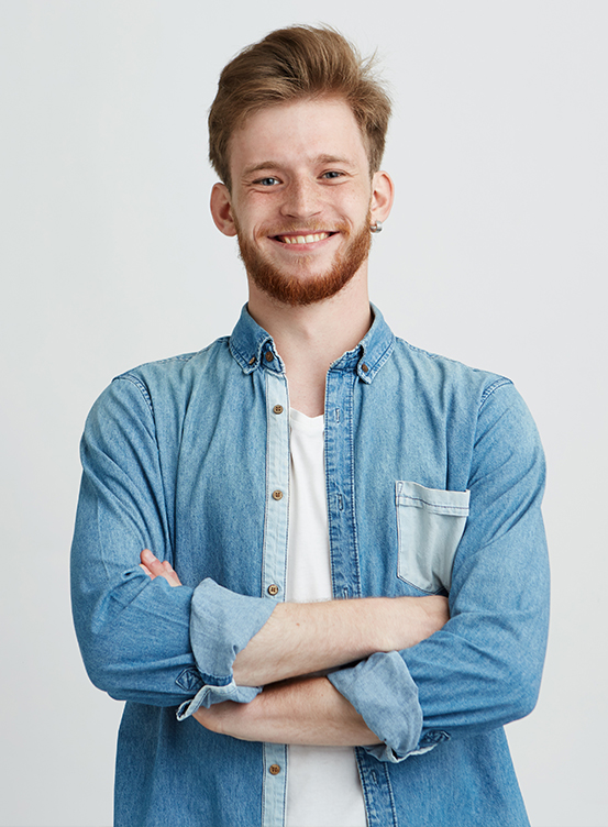 men with denim shirt